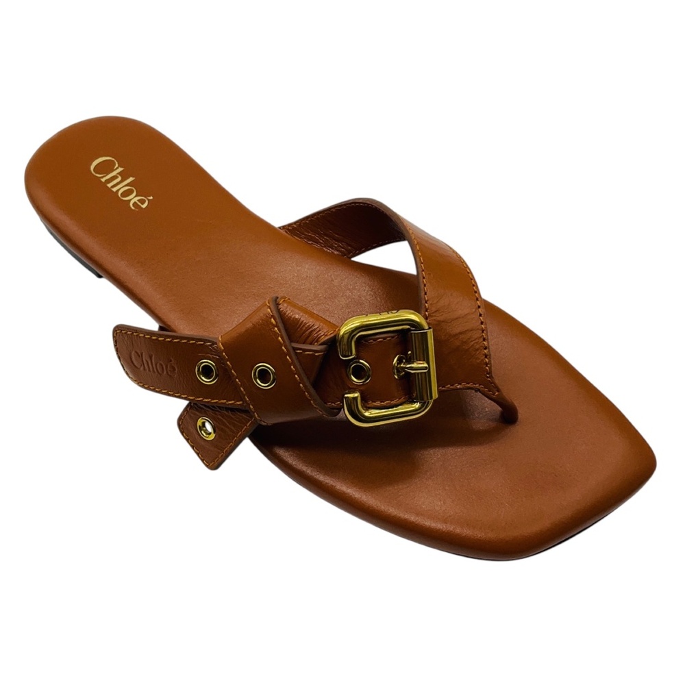 CHLOE LIGHT BROWN LEATHER FLAT MAE SANDALS